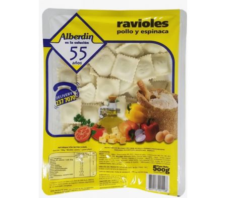 RAVIOLES POLLO/ESPINACA X 500GR ALBERDIN