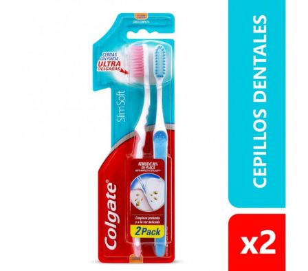 CEPILLO DENTAL SLIMSOFT PUNTA AZUL 2PAQ.