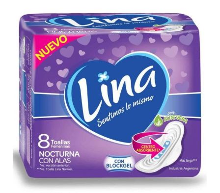 TOALLA FEMENINA LINA NOCTURNO C/ALAS 8un