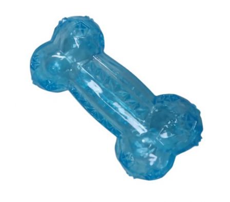 HUESO TPR AZUL CON PITO 13X6CM