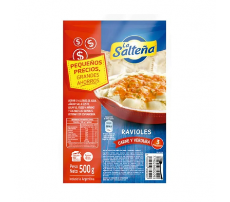 RAVIOLES LA SALTEÑA CON CARNE VERDURA X 500 GR
