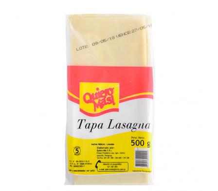 TAPA PARA LASAGNA QUIERO MAS BLANCA 500  GR