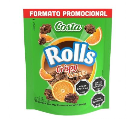 CHOCOLATE COSTA ROLLS CRISPY NARANJA 80G