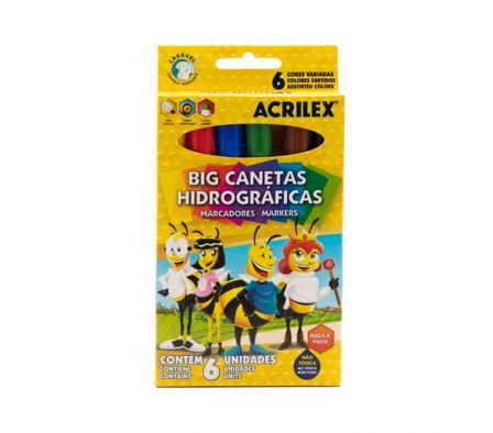 CAJITA MARCADORES DE 6 COLORES LARGO ACRILEX