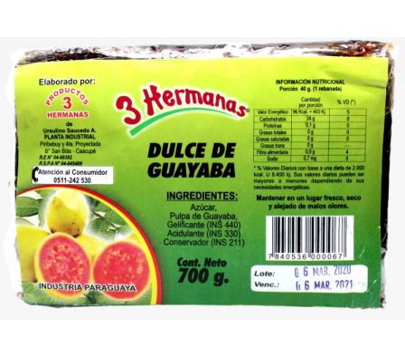 DULCE GUAYABA 3 HERMANAS 800  GR 