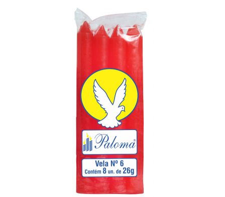 VELA PALOMA Nº 6 ROJO LARGO X 8 UNIDADES