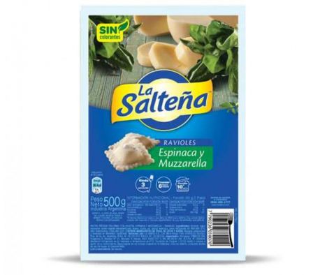 RAVIOLES LA SALTEÑA ESPINACA Y MUZZARELLA 500 GR