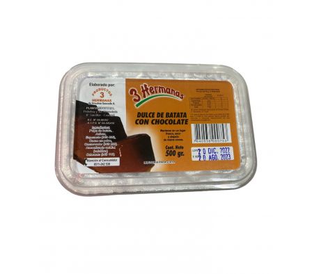 DULCE DE BATATA CHOC. 3 HERMANAS PLAST 500 GR 