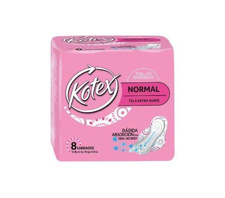 TOALLITAS HIGIEN KOTEX FEM NORMAL C/ALAS 8 UND
