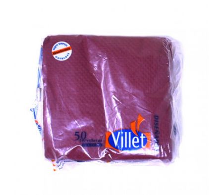 SERVILLETAS VILLET COLOR BORDO 23X23 CM X50 UND