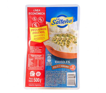 RAVIOLES POLLO Y VERDURAS LA SALTEÑA X 500 GR