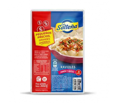 RAVIOLES DE RICOTA JAMON Y MUZ LA SALTEÑA X500 GR