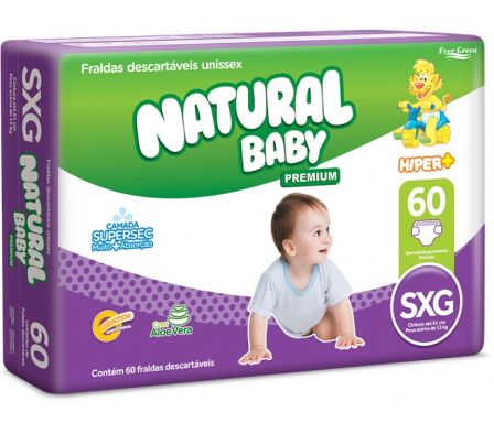 PAÑAL NATURAL BABY PREMIUM XG  HIPER 60 UNIDADES